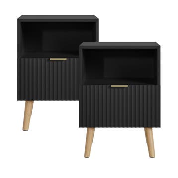 Nachtkastje Nand set van 2 zwevend met lade 55x40x30 cm zwar, Verzenden, Nieuw