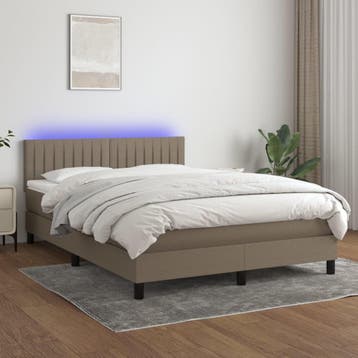 vidaXL Boxspring met matras en LED stof taupe 140x190 cm, Verzenden, Stof, Nieuw, Tweepersoons