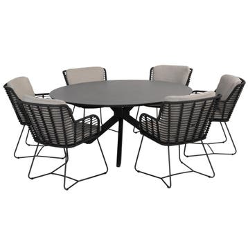 Locarno Fabrice dining tuinset 160 cm rond 7 delig HPL, Ophalen of Verzenden, Nieuw