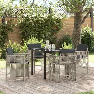 vidaXL Tuin eettafelset 5 pcs Lichtgrijs Gepoedercoat staal, Verzenden, Nieuw, Rotan, 5 zitplaatsen