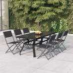 vidaXL 7-delige Tuinset grijs en zwart, Verzenden, 6 zitplaatsen, Nieuw, Rvs
