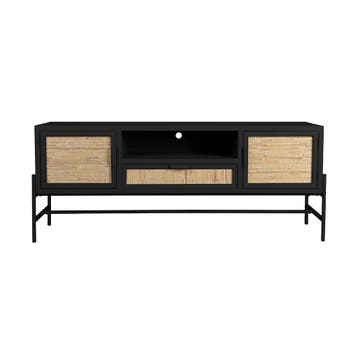 *WOONWINKEL* Dutchbone Yasu Zwart Tv-meubel Met Rotan Deuren, Verzenden, Nieuw