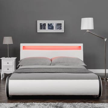 Valencia - LED - Bedframe kunstleer 180x200 cm wit, Verzenden, Nieuw