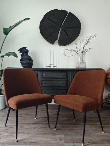 Lounge stoel - Hout, Textiel, Staal - Een paar mid-century