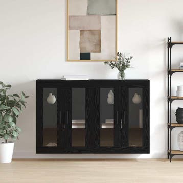 vidaXL Wandgemonteerde Kasten 2 st Zwart eiken 69,5 x 34 x, Minder dan 50 cm, Verzenden, Nieuw, Minder dan 100 cm