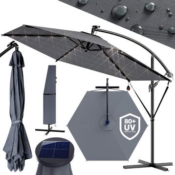 Zweefparasol met LED-verlichting Antraciet Haïti Ø300cm U., Verzenden, Nieuw