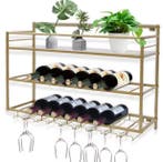 Gouden Wand Wijnrek 3-Lagen – Stalen Flessenrek met Glashoud, Verzenden, Nieuw