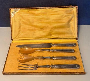Houtwerkset (4) Art Nouveau - Frans handvat van .950-zilver