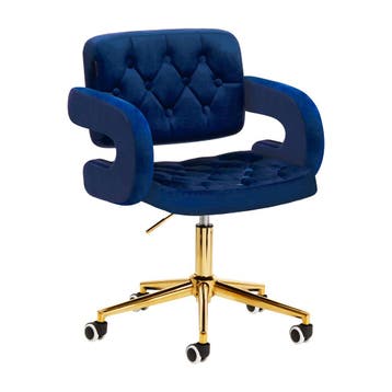 4Rico Fluwelen Bureaustoel Marineblauw met Goud Onderstel, Huis en Inrichting, Tafels | Salontafels, Ophalen of Verzenden, Nieuw
