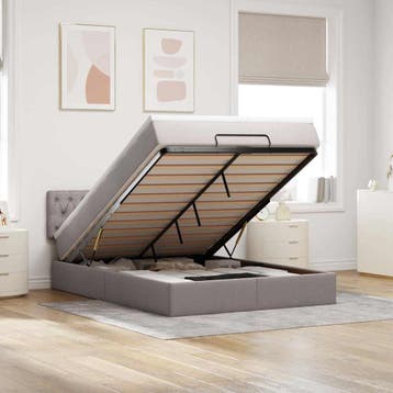 vidaXL Bed poef met matras en LEDs 140x190 cm stof taupe, Verzenden, Stof, Nieuw, Tweepersoons