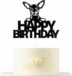 Chihuahua taart topper Happy Birthday zwart, Verzenden, Nieuw