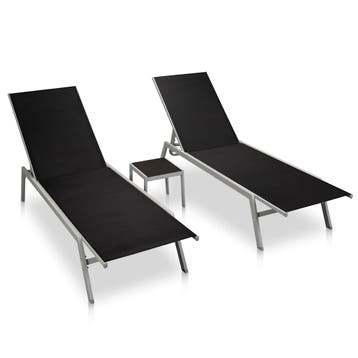 vidaXL Ligbedden 2 st met tafel staal en textileen zwart, Verzenden, Nieuw