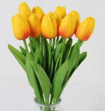 Tulpen Geel Oranje Real Touch Foam 33 cm Bundel ca. 10 stuks, Ophalen of Verzenden, Nieuw