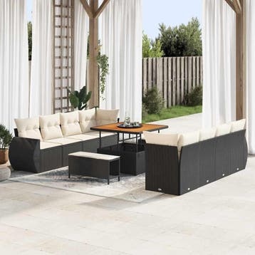vidaXL Tuin Sofa Set 11 st Zwart poly rattan, Verzenden, Nieuw, Meer dan 8 zitplaatsen