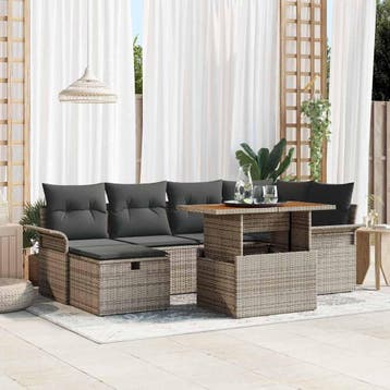vidaXL Tuin Sofa Set 7 st Grijs poly rattan, Verzenden, Nieuw, Rotan, 7 zitplaatsen