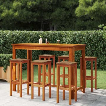 vidaXL 7-delige Tuinbarset massief acaciahout, Verzenden, Nieuw, Hardhout, 6 zitplaatsen