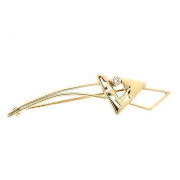 Gouden abstracte broche met zirconia, Gebruikt, Ophalen of Verzenden, Met edelsteen, Goud