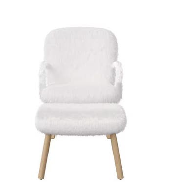 Loungestoel met Voetenbank – Kasjmier &amp; Houten Frame, Huis en Inrichting, Stoelen, Verzenden, Wit, Nieuw, Eén