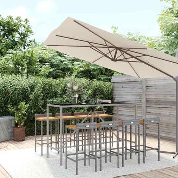 vidaXL 9-delige Tuinbarset poly rattan en massief acaciahout, Verzenden, Nieuw, 8 zitplaatsen