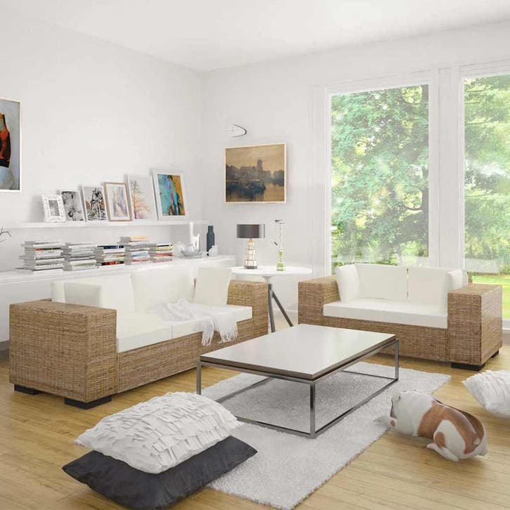 vidaXL 2-zits en 3-zits bankstel rattan, Huis en Inrichting, Banken | Bankstellen, Nieuw, 200 tot 250 cm, Riet of Rotan, Vierpersoons of meer
