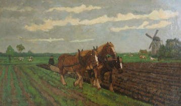 G,J van Overbeek (1882-1948) - Ploegen omgeving Delft., Antiek en Kunst, Kunst | Schilderijen | Klassiek