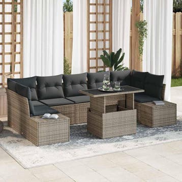 vidaXL Tuin Sofa Set 8 st Grijs Poly Rattan en Poedergecoat, Verzenden, Nieuw, Rotan, 8 zitplaatsen
