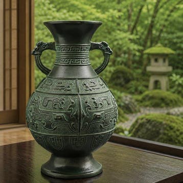 Vaas - Brons, Diep groen, Totetsumon, hoogte 26 cm - Japan