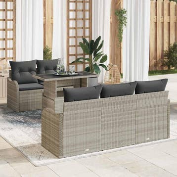 vidaXL Tuin Sofa Set 6 st Lichtgrijs poly rattan, Verzenden, Nieuw, Rotan, 6 zitplaatsen