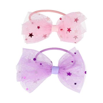 Haarelastieken – Strik 9cm – Tule Stof - Glitters – Roze, Nieuw