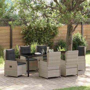vidaXL Tuin eettafelset 7 pcs Lichtgrijs poly rattan, Verzenden, Nieuw, Rotan, 7 zitplaatsen
