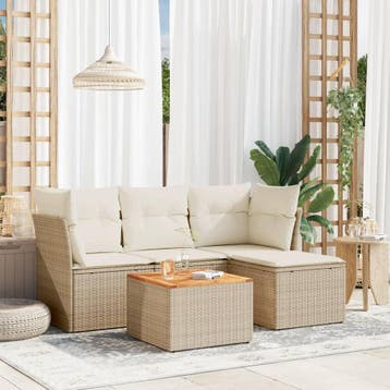 vidaXL 5-delige Loungeset met kussens poly rattan beige, Verzenden, Nieuw, Loungeset