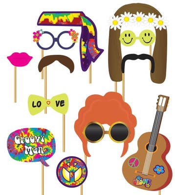 Photo booth set Hippie 12 stuks, Hobby en Vrije tijd, Feestartikelen, Ophalen of Verzenden, Nieuw