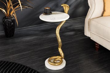 Ronde bijzettafel WILDLIFE COBRA 65cm goud wit marmer slang, Huis en Inrichting, Tafels | Sidetables, Ophalen of Verzenden, Nieuw