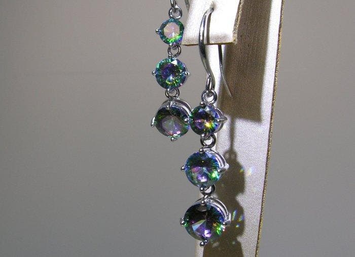 Rainbow-Mystic Topaz Oorbellen - Hoogte: 38 mm - Breedte:, Verzamelen, Mineralen en Fossielen