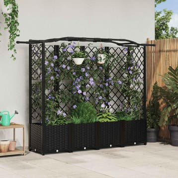 vidaXL Verhoogd Bed met Trellis en Dak Zwart 204 x 40 x 138, Verzenden, Nieuw, Minder dan 60 cm, 60 cm of meer