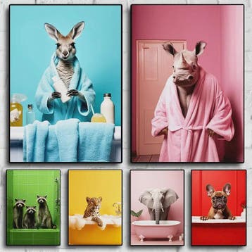 Grappige Dieren Poster Set - Kangoeroe, Nijlpaard, Olifant i