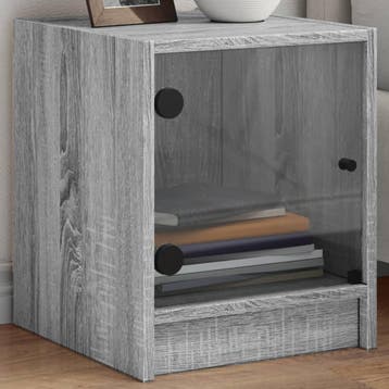 vidaXL Nachtkastje met glazen deur 35x37x42 cm grijs sonoma, Minder dan 45 cm, Verzenden, Nieuw, Minder dan 55 cm