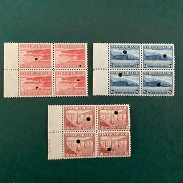 Newfoundland 1932 - Proeven ; drie blokken van vier - Die, Postzegels en Munten, Gestempeld