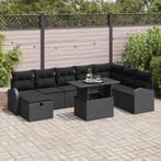vidaXL Tuin Sofa Set met kussen met opslag 9 pcs Zwart Poly, Verzenden, Nieuw, Rotan, Meer dan 8 zitplaatsen