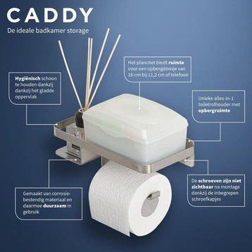 Tiger Caddy - Wc rolhouder met planchet 24 cm - Chroom, Huis en Inrichting, Verzenden, Nieuw