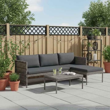 vidaXL 3-delige Loungeset met kussens poly rattan grijs, Verzenden, Nieuw, 3 zitplaatsen, Loungeset