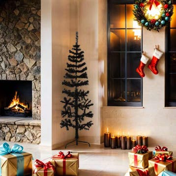 vidaXL Kunstkerstboom half met standaard smal 150 cm zwart, Diversen, Verzenden, Nieuw