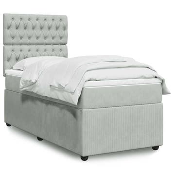 vidaXL Boxspring met matras fluweel lichtgrijs 80x200 cm, Eenpersoons, Verzenden, Nieuw, 80 cm