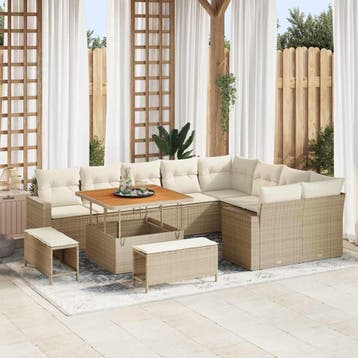vidaXL Tuinbankenset 13 st 12-Aantal zitplaatsen Beige en, Verzenden, Nieuw, 3 zitplaatsen
