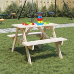 vidaXL Picknicktafel voor 4 kinderen met parasolgat massief, Tuin en Terras, Tuintafels, Verzenden, Nieuw, Hout