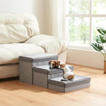 Hondentrap Vojens loopplank 75x40x30 cm grijs [en.casa], Verzenden, Nieuw