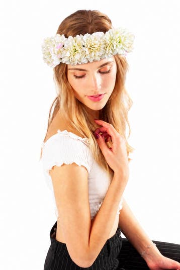 KIMU® Grote Ibiza Witte Bloemenkrans Haar Wit Bloemen Haarba, Kleding | Dames, Carnavalskleding en Feestkleding, Ophalen of Verzenden