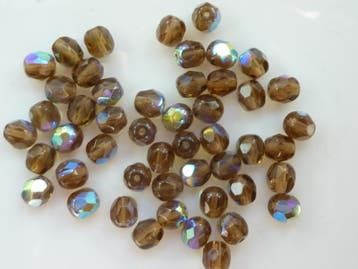 50 stuks firepolished glaskralen van 6mm smokey OPRUIMING, Nieuw