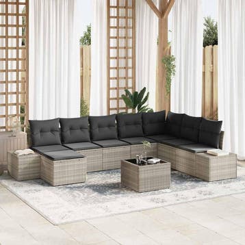 vidaXL Tuin Sofa Set 8 st Lichtgrijs poly rattan, Verzenden, Nieuw, 8 zitplaatsen