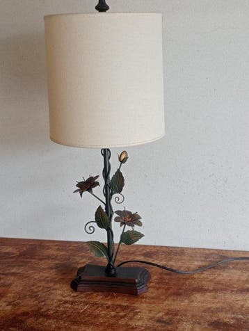 Buffet tafellamp - Smeedijzer, Canvas - Vintage metalen lamp